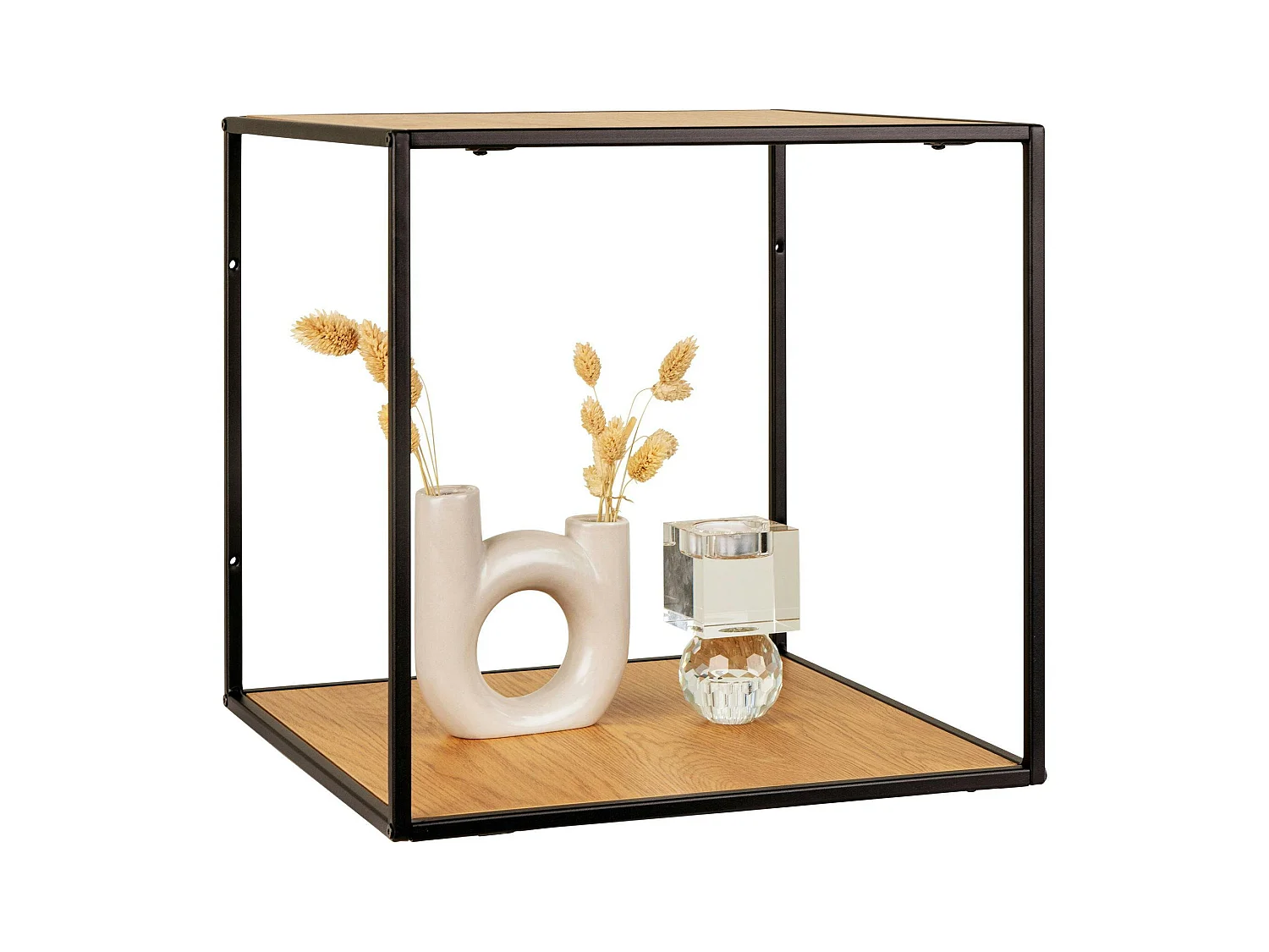 Etagère cube design effet bois clair et métal noir TALLINN