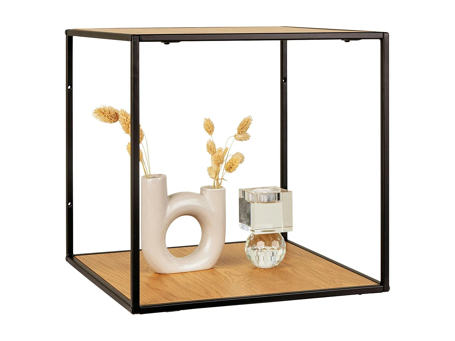 Etagère cube design effet bois clair et métal noir TALLINN