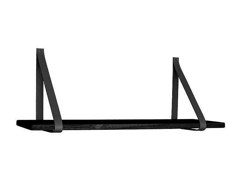 Etagère murale en bois et cuir noir 80 cm TALLINN