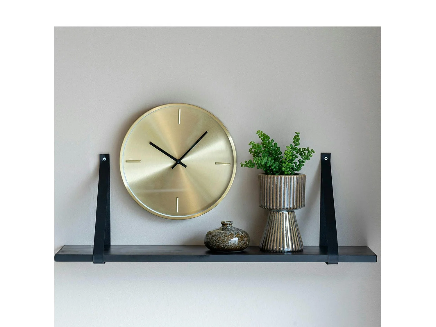 Etagère murale en bois et cuir noir 80 cm TALLINN