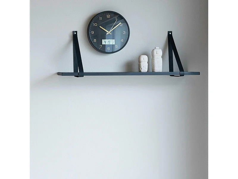 Etagère murale en bois et cuir noir 80 cm TALLINN