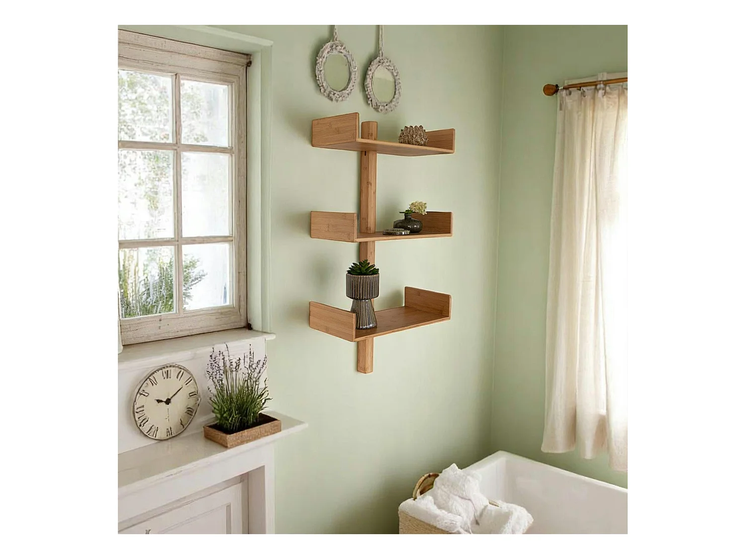 Etagère murale verticale en bambou 3 plateaux avec joues 102 cm TALLINN