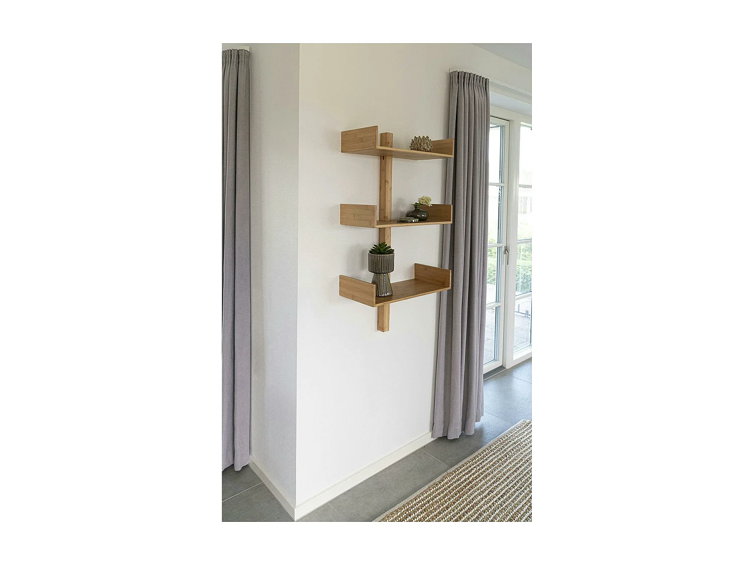 Etagère murale verticale en bambou 3 plateaux avec joues 102 cm TALLINN