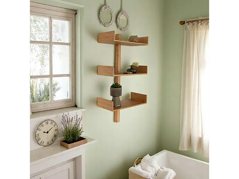 Etagère murale verticale en bambou 3 plateaux avec joues 102 cm TALLINN
