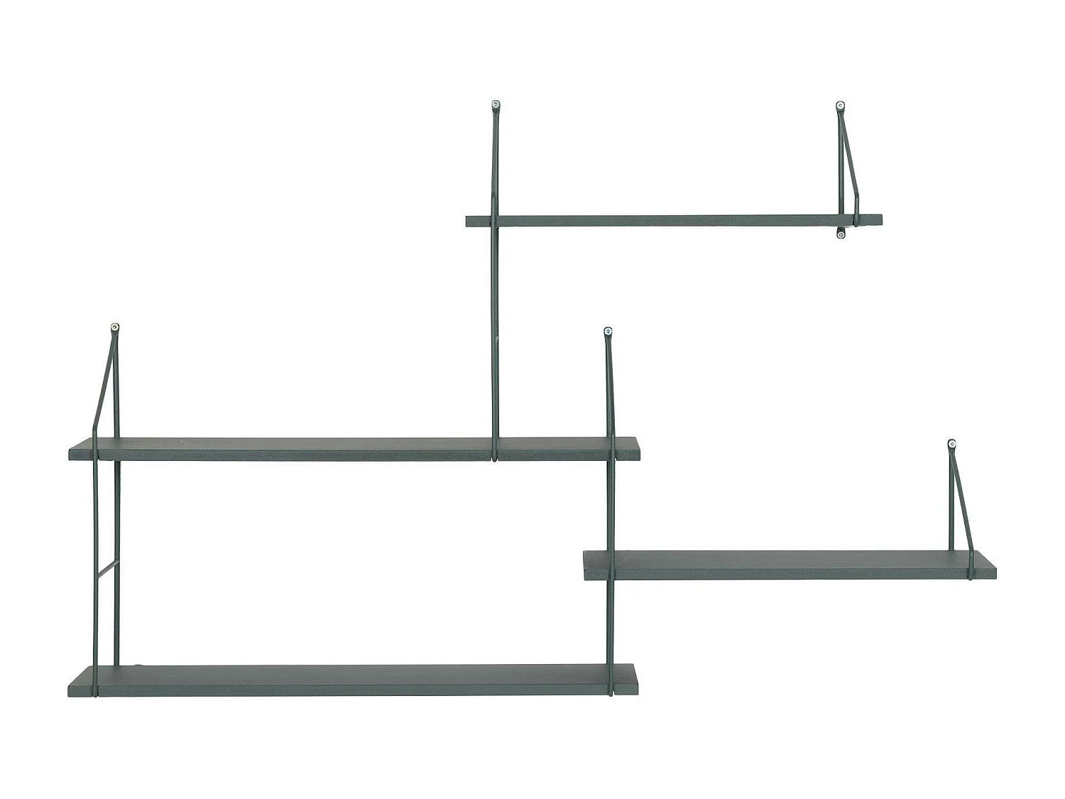 Etagère murale déstructurée en métal et bois, finition verte, 4 plateaux TALLINN