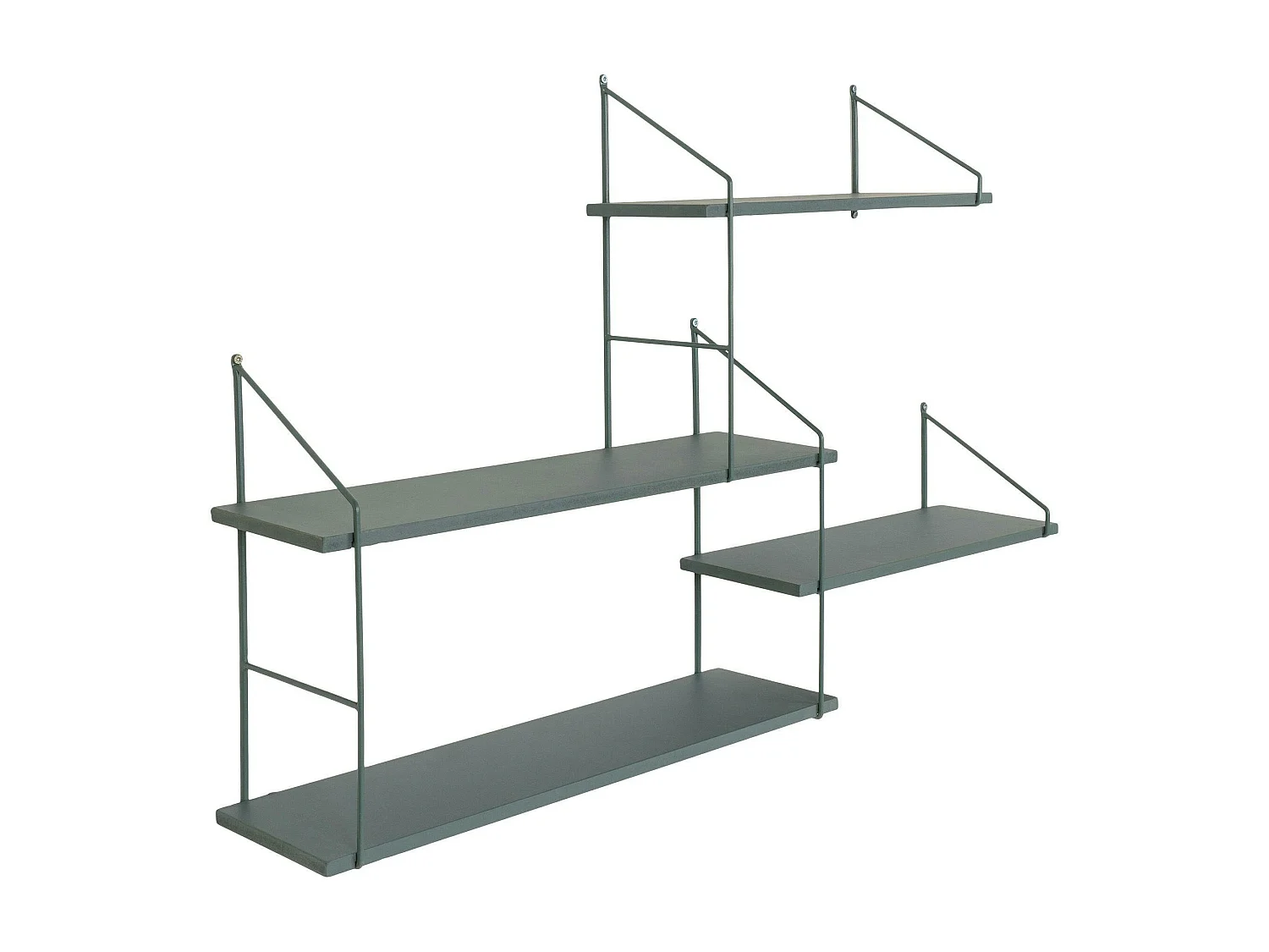 Etagère murale déstructurée en métal et bois, finition verte, 4 plateaux TALLINN