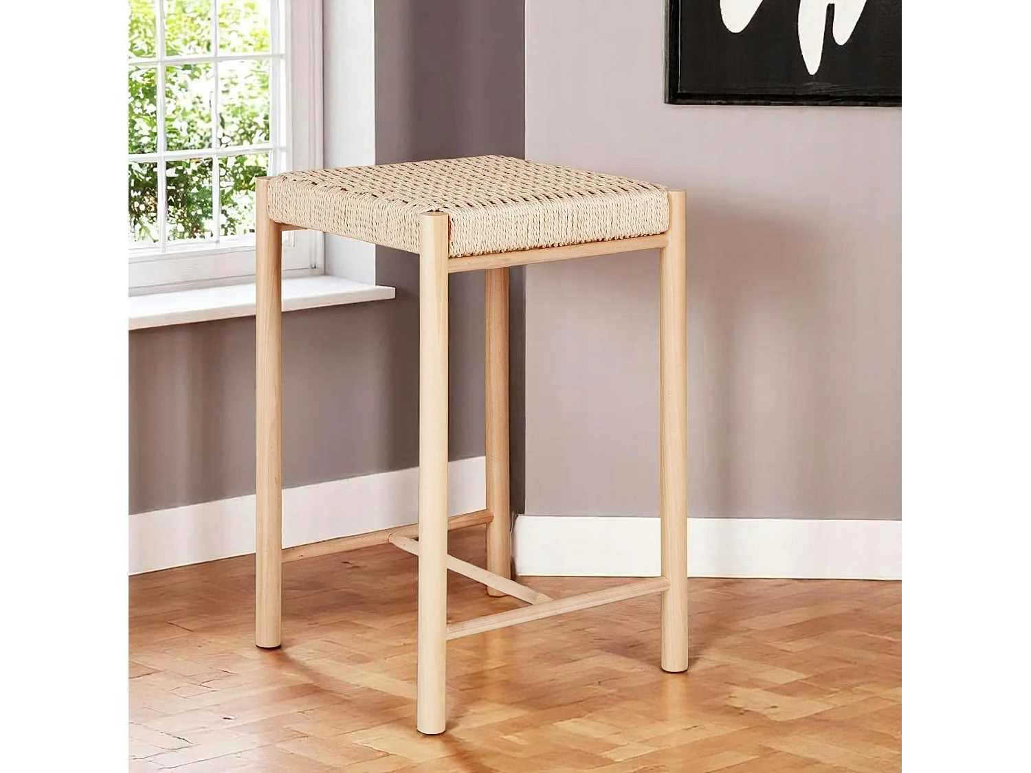 Tabouret de bar en bois et corde tressée (lot de 2) MENDOZA