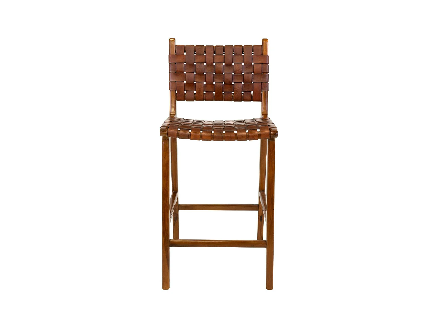 Chaise de bar en bois de teck et cuir marron MENDOZA