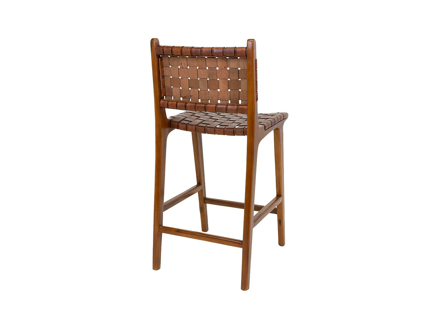 Chaise de bar en bois de teck et cuir marron MENDOZA