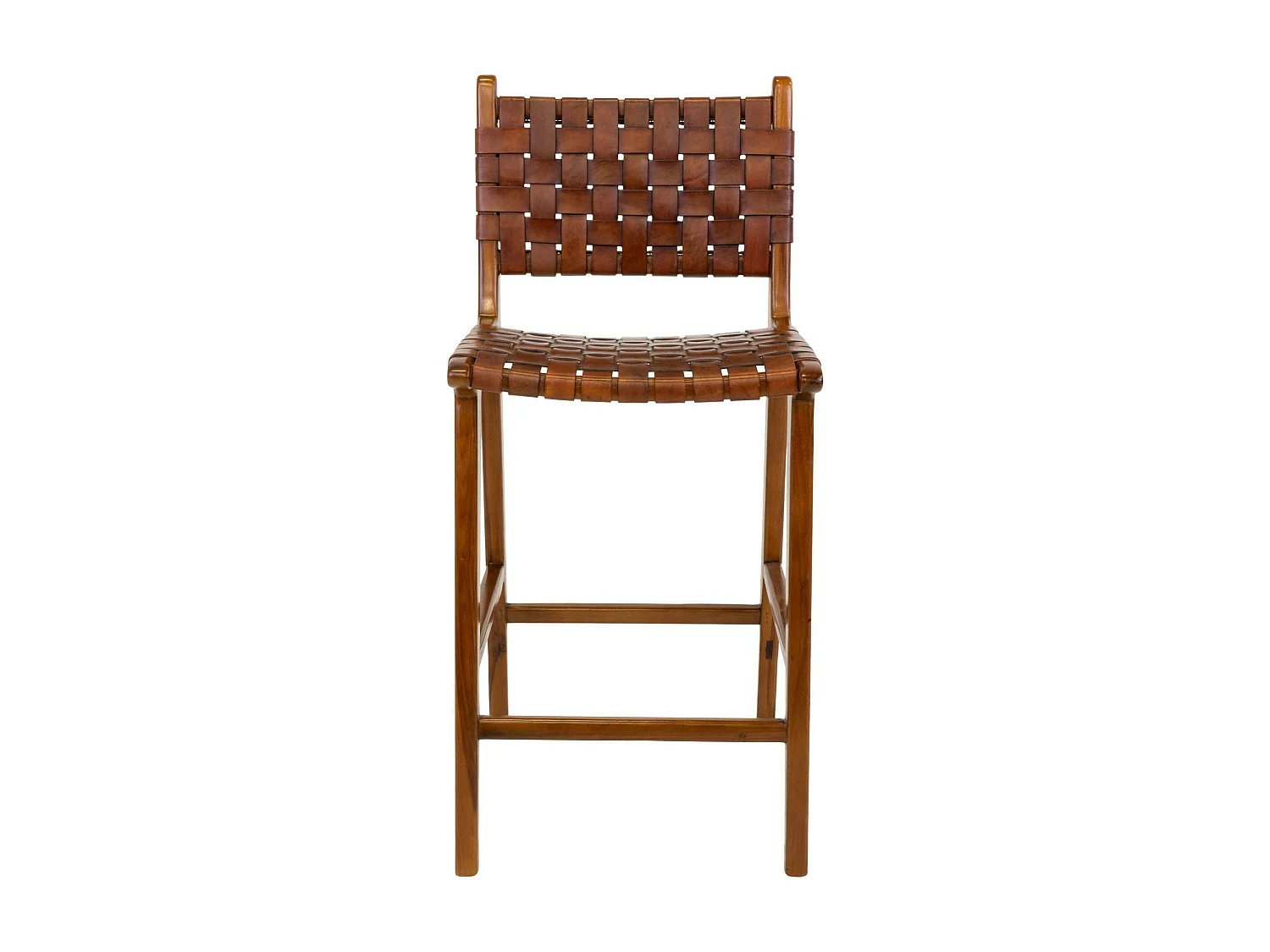 Chaise de bar en bois de teck et cuir marron MENDOZA