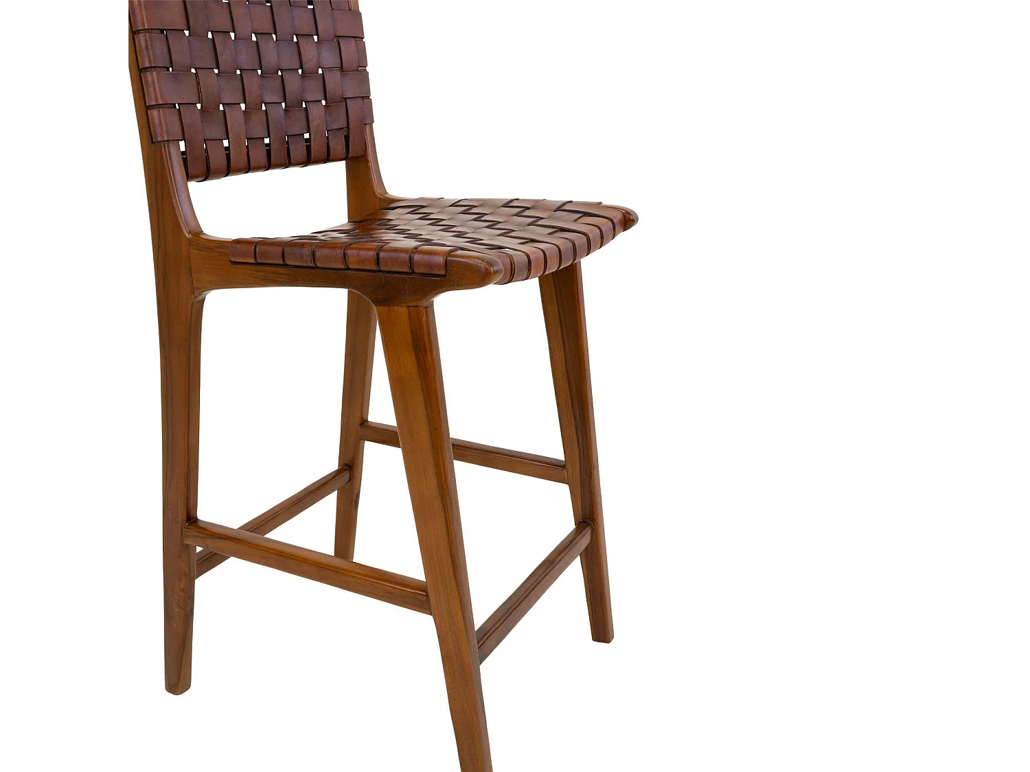 Chaise de bar en bois de teck et cuir marron MENDOZA