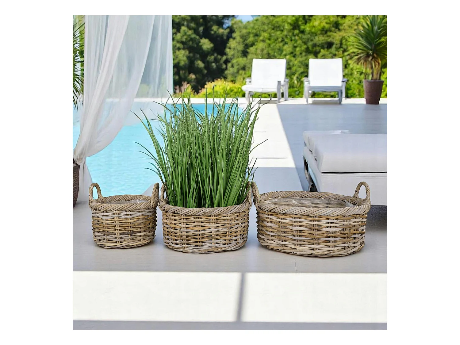 Cache-pot bas en rotin (lot de 2)