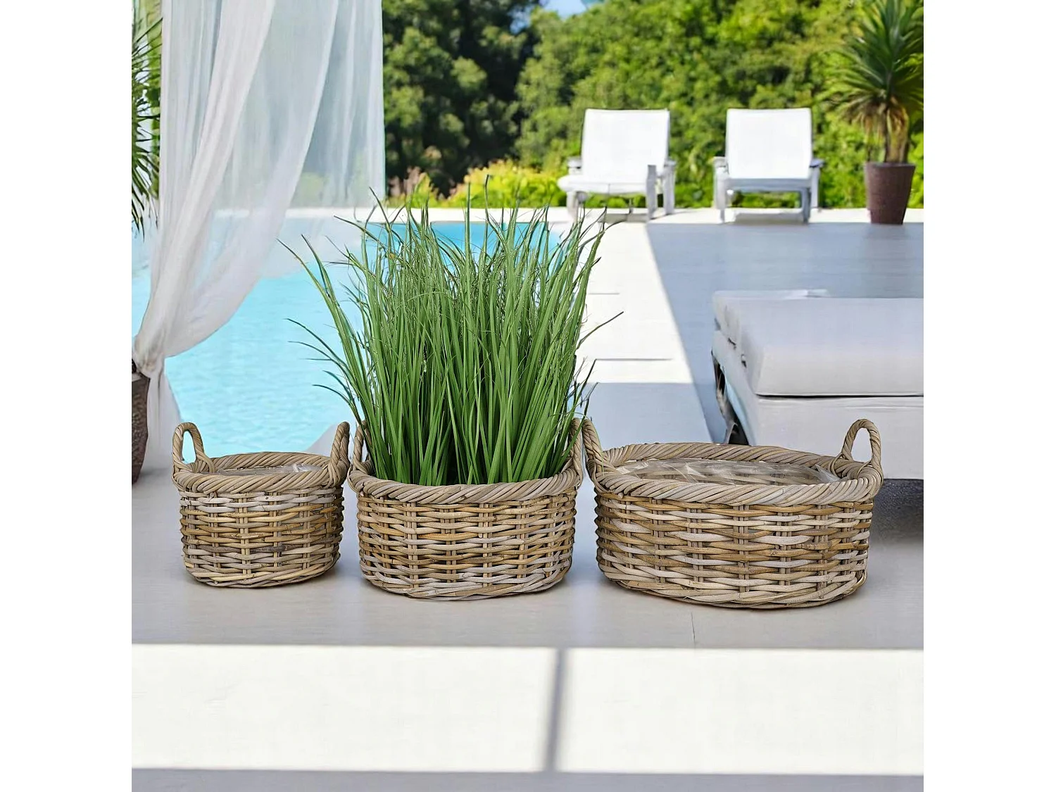 Cache-pot bas en rotin (lot de 2)