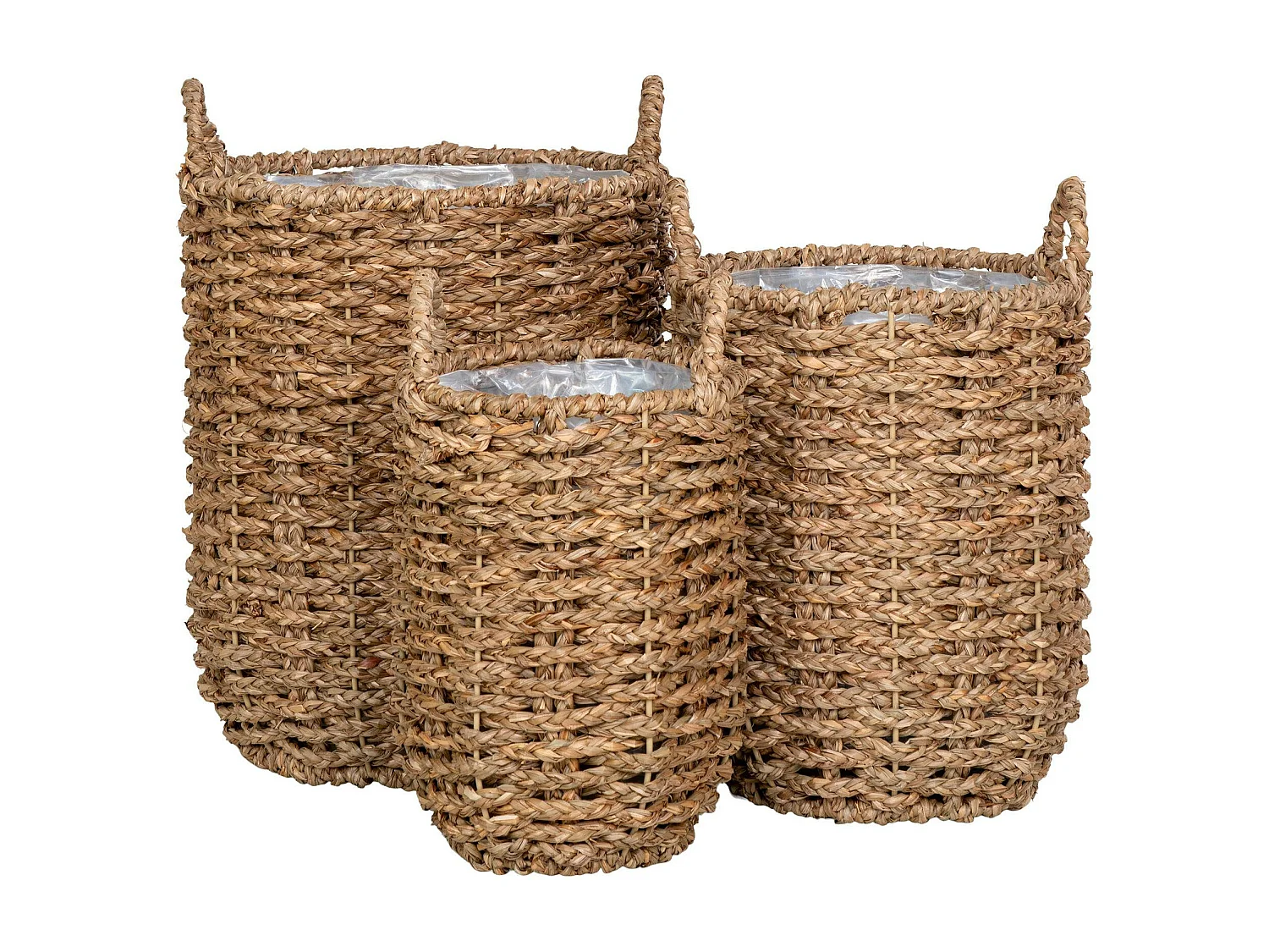 Cache-pot en jonc de mer avec anses (lot de 3)