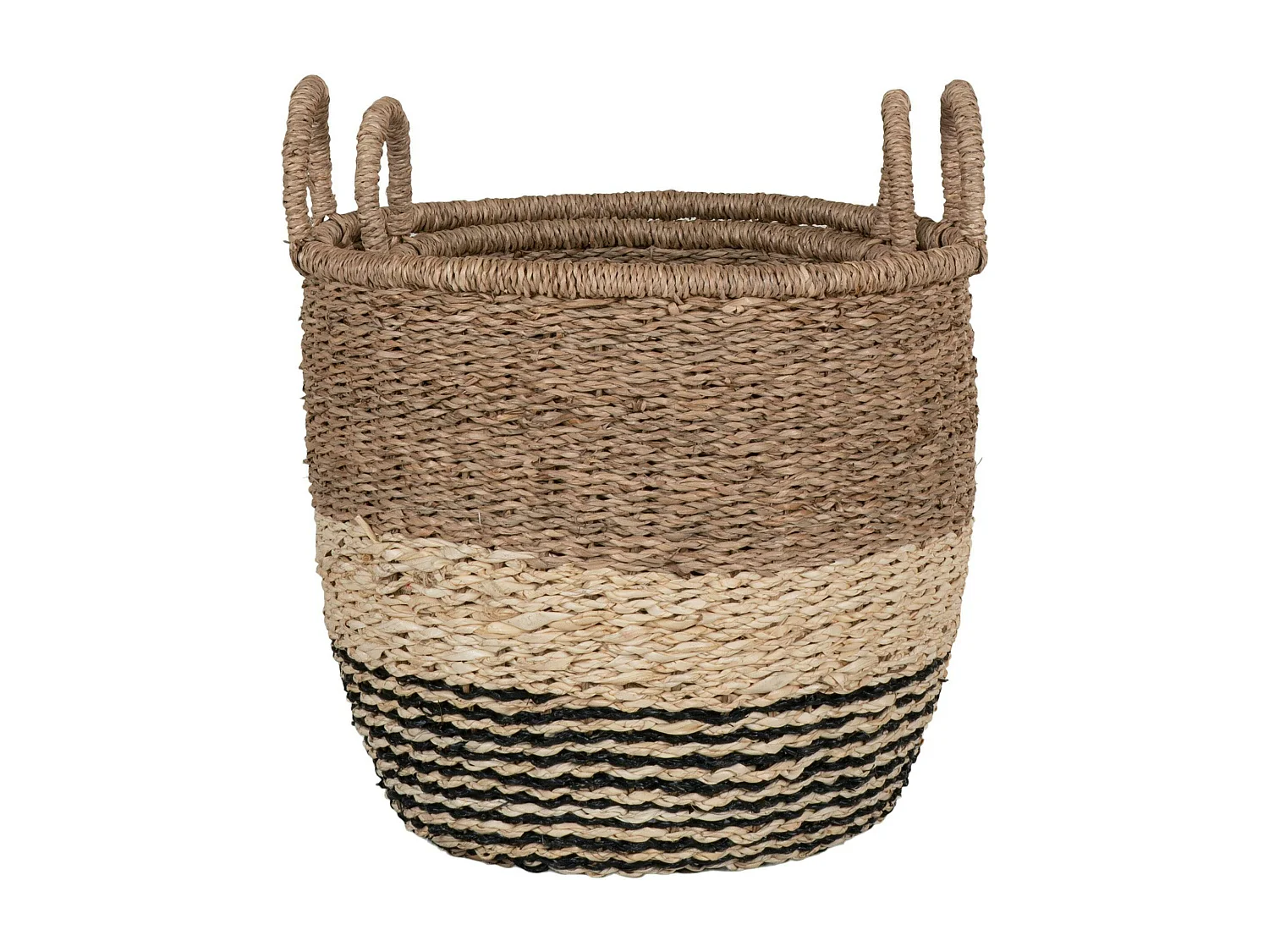 Panier de rangement en jonc de mer 3 couleurs avec poignées (lot de 2)