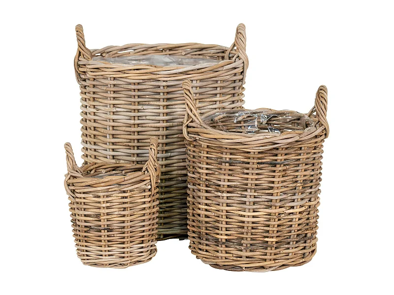 Cache-pot en rotin tressé avec anses (lot de 3)