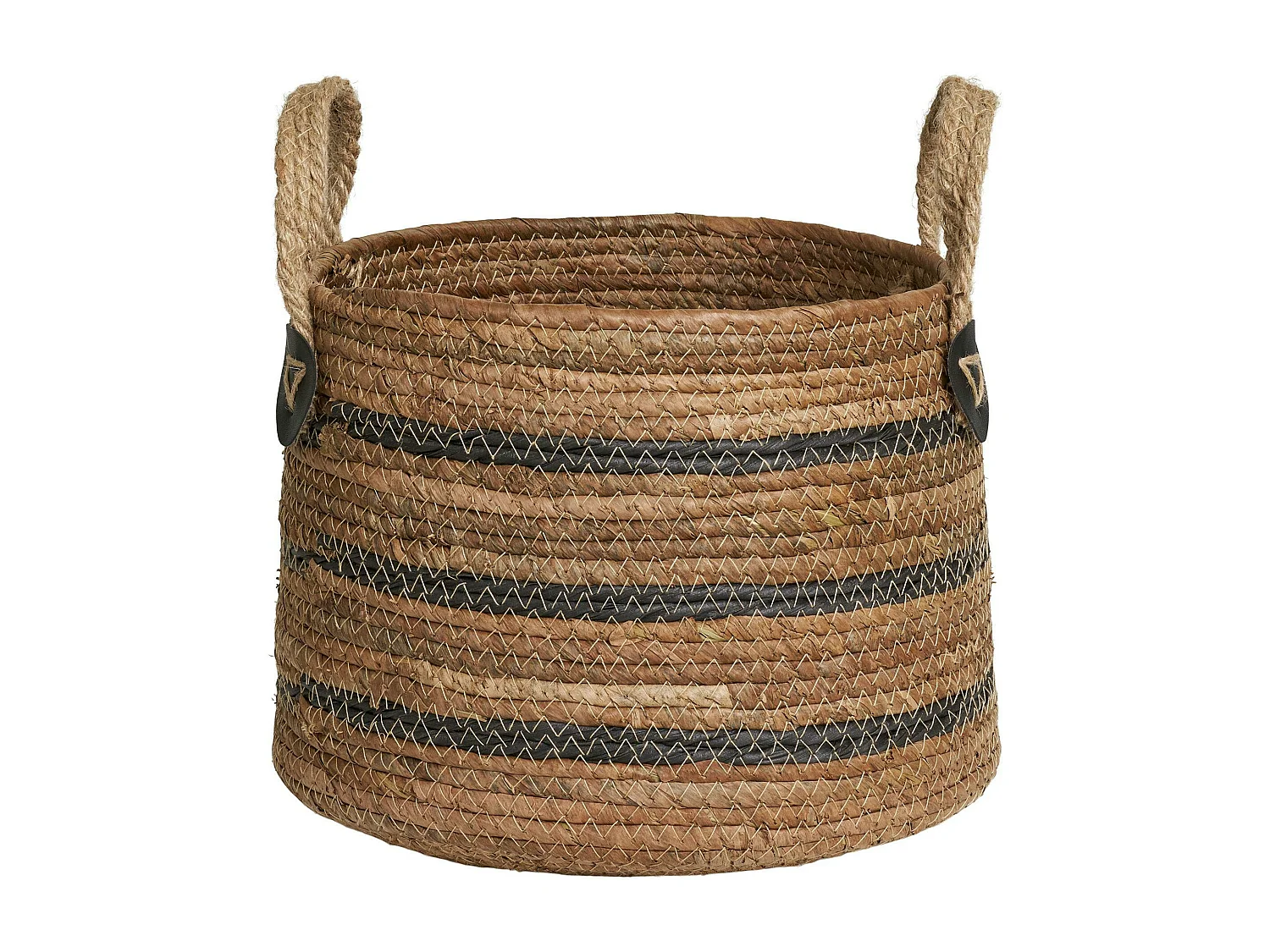 Panier cache-pot en feuille de bananier, tons noir et naturel (lot de 2)