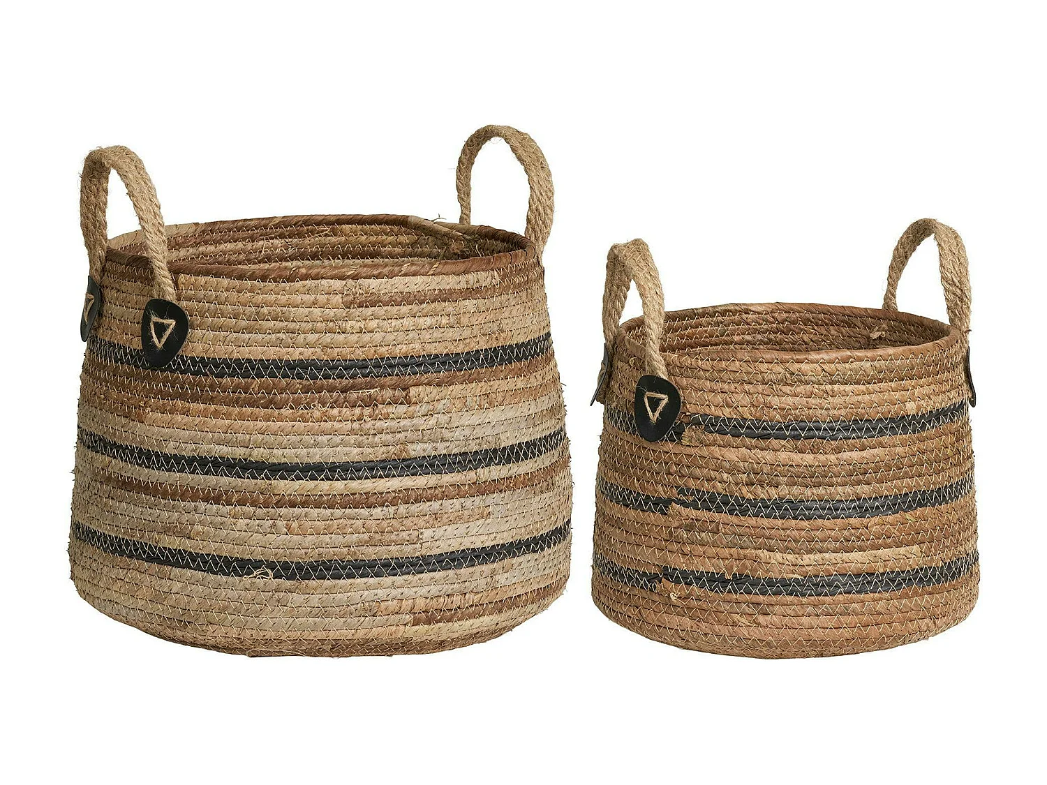 Panier cache-pot en feuille de bananier, tons noir et naturel (lot de 2)