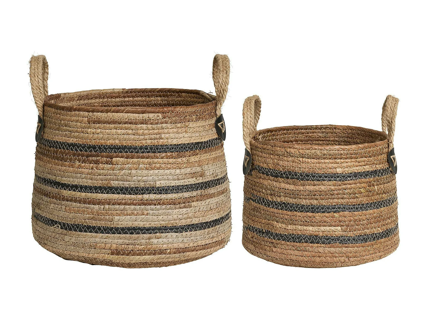 Panier cache-pot en feuille de bananier, tons noir et naturel (lot de 2)