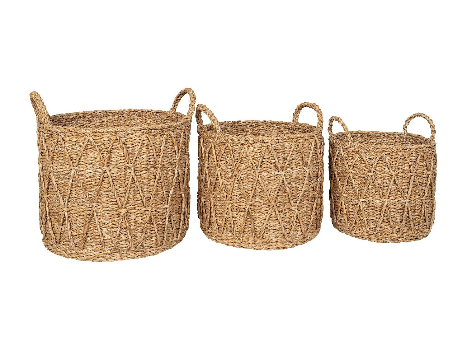 Panier cache-pot en jonc de mer avec motif losange (lot de 3)