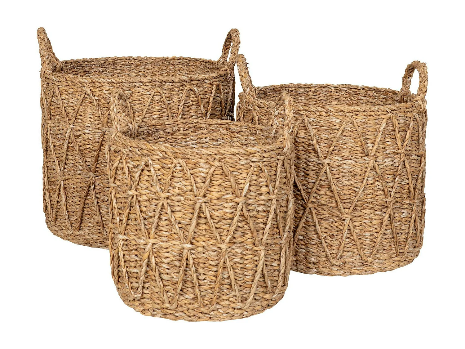 Panier cache-pot en jonc de mer avec motif losange (lot de 3)