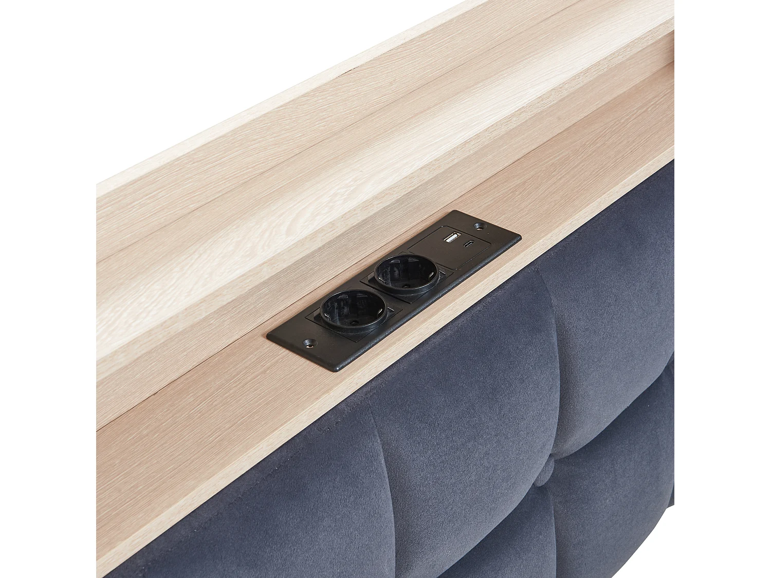 Barndagbädd 90x200cm grå sammet med 2 lådor, LED- och USB-portar, metallram, madrass ingår ej