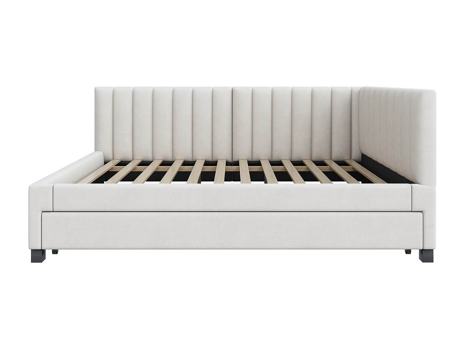 Lit banquette 140x200cm avec lit gigogne 90x190cm, sommier à lattes, tissu en velours beige, sans matelas