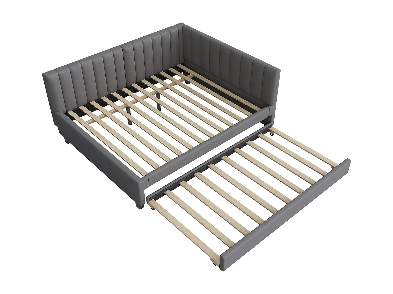 Slaapbank 140x200 cm met uitschuifbed 90x190 cm, lattenbodem, grijze fluwelen stof, zonder matras