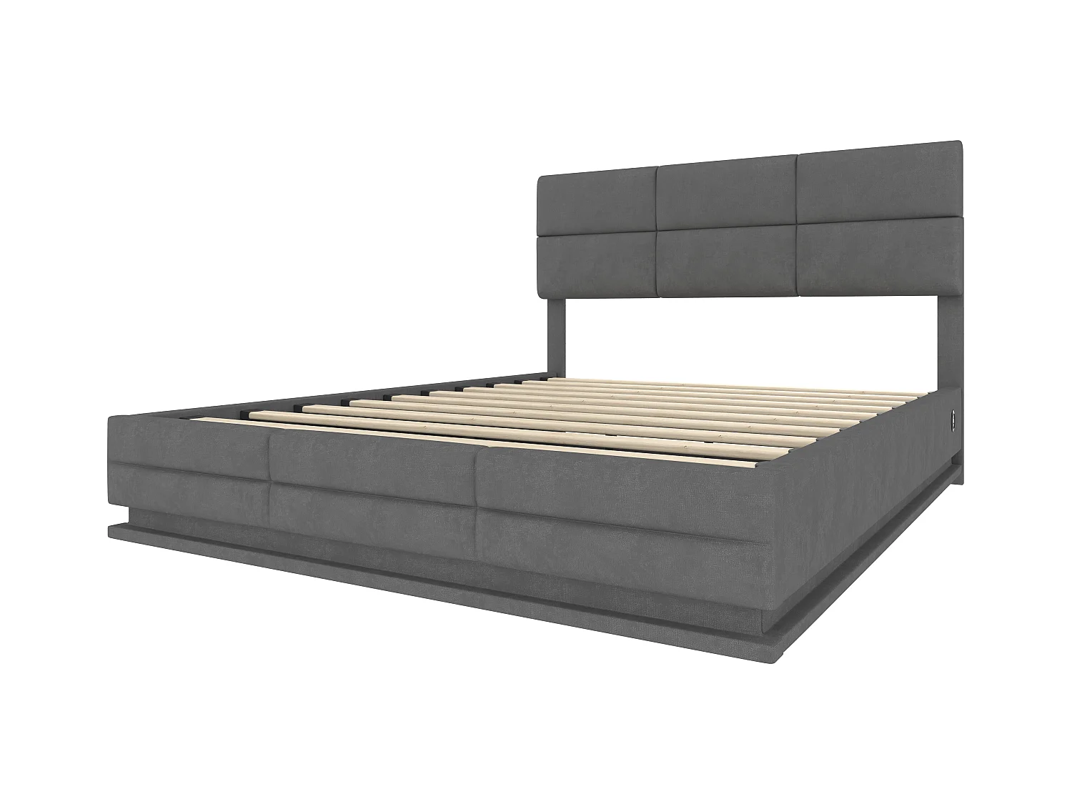 Bed met opbergruimte voor volwassenen 180x200 cm grijs fluweel, in hoogte verstelbare hoofdbord, met LED en USB, zonder matras
