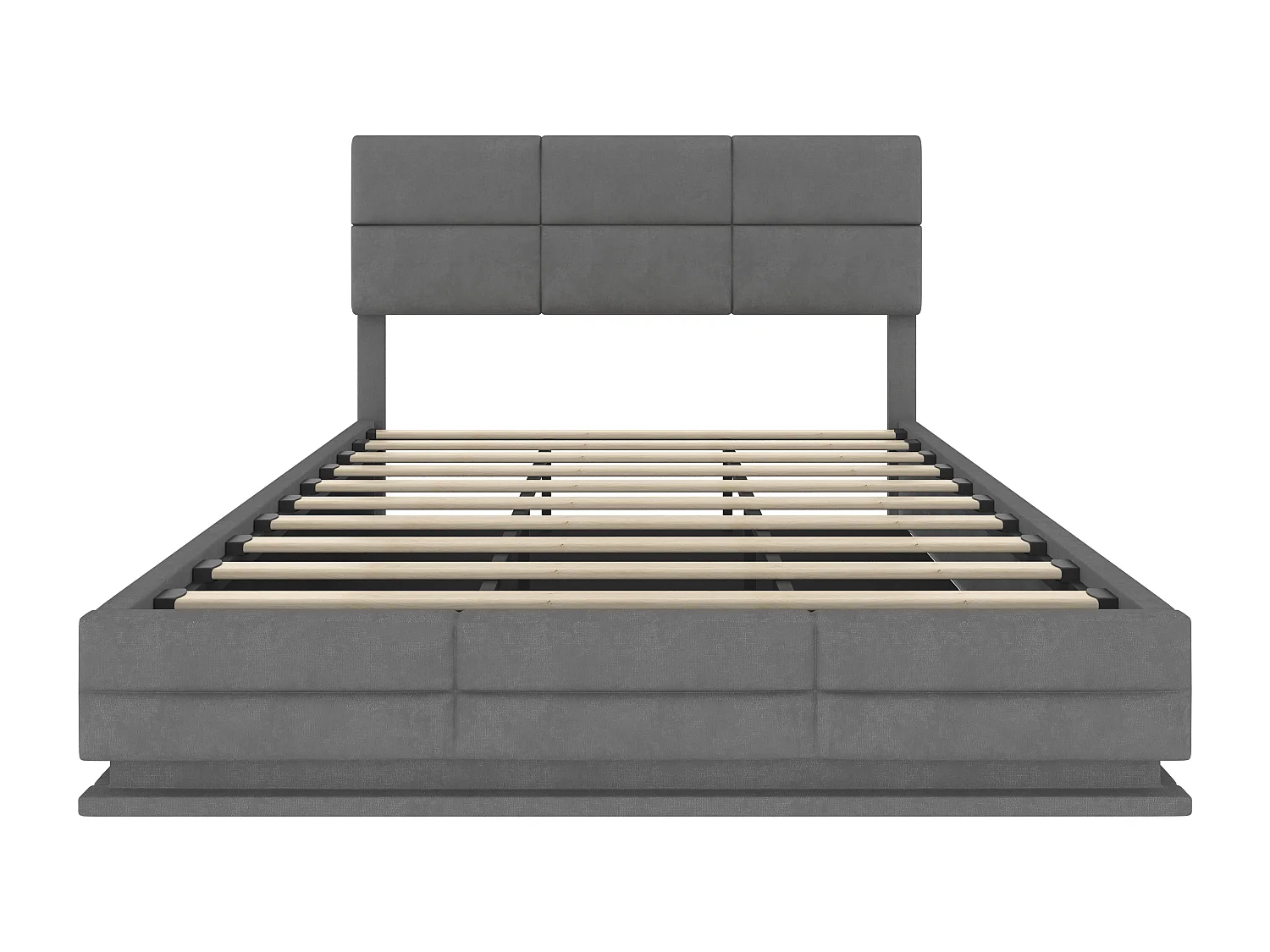 Cama con arcón para adultos 180x200 cm en terciopelo gris, cabecero regulable en altura, con LED y USB, sin colchón