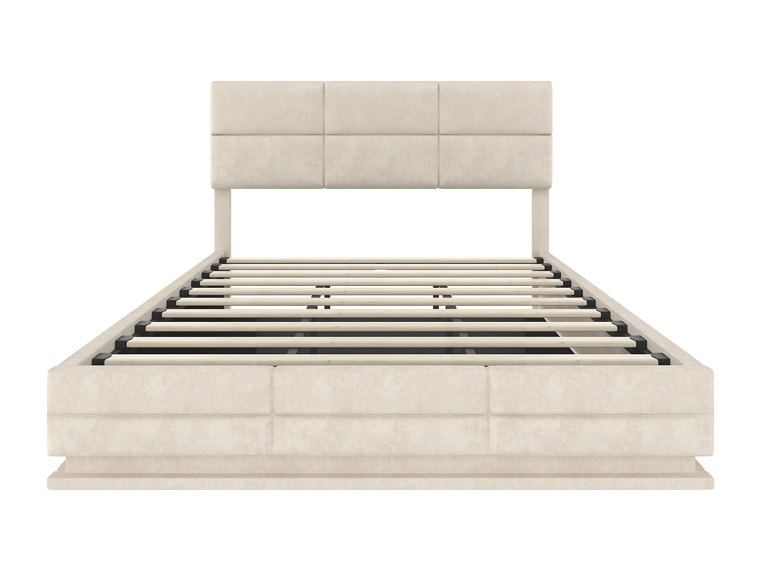 Bed met opbergruimte voor volwassenen 180x200 cm beige fluweel, in hoogte verstelbare hoofdbord, met LED en USB, zonder matras