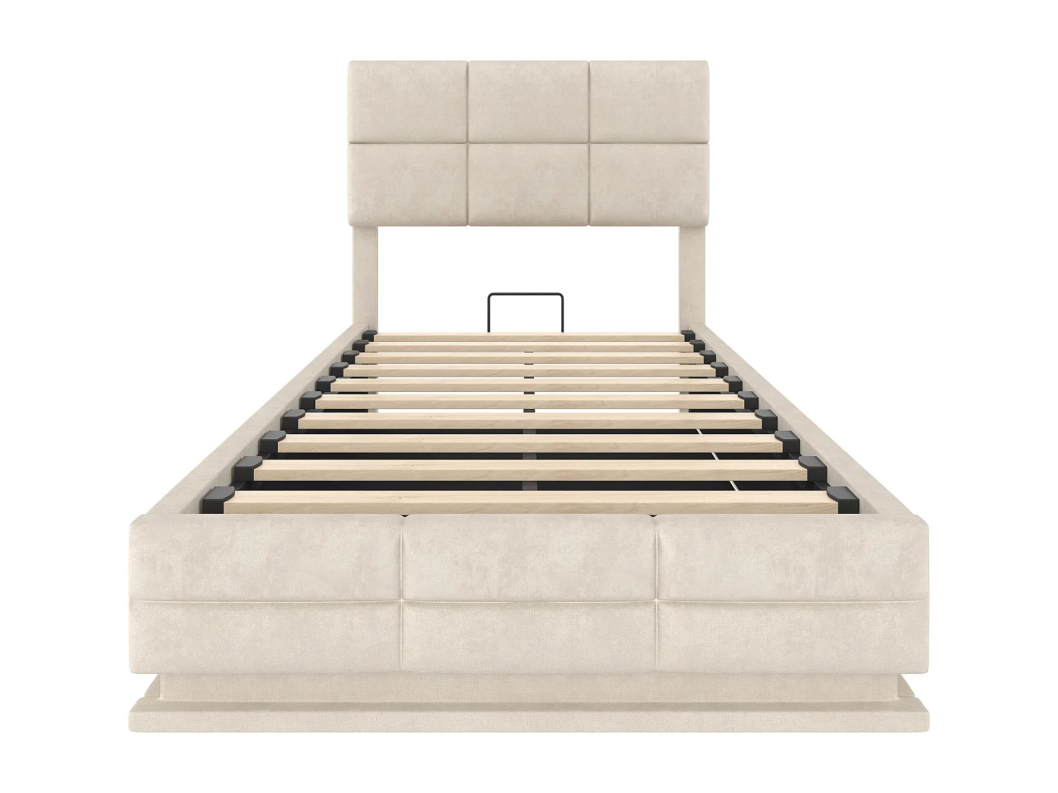 Lit coffre enfant 90x200cm beige en velours, tête de lit réglable en hauteur, avec LED et USB, sans matelas