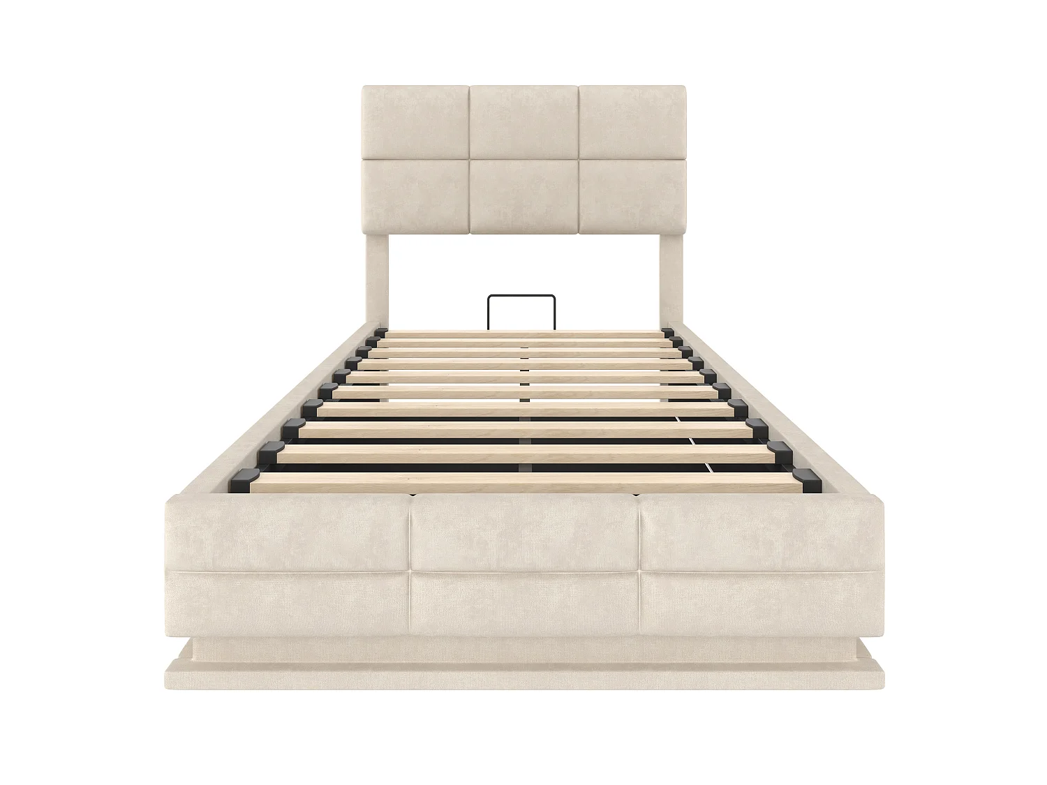 Lit coffre enfant 90x200cm beige en velours, tête de lit réglable en hauteur, avec LED et USB, sans matelas