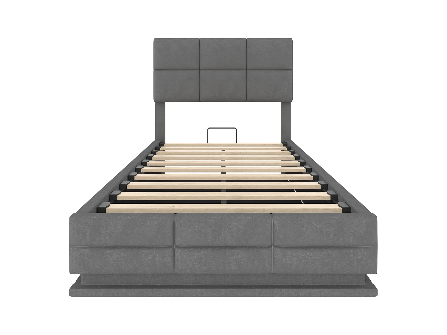 Lit coffre enfant 90x200cm gris en velours, tête de lit réglable en hauteur, avec LED et USB, sans matelas