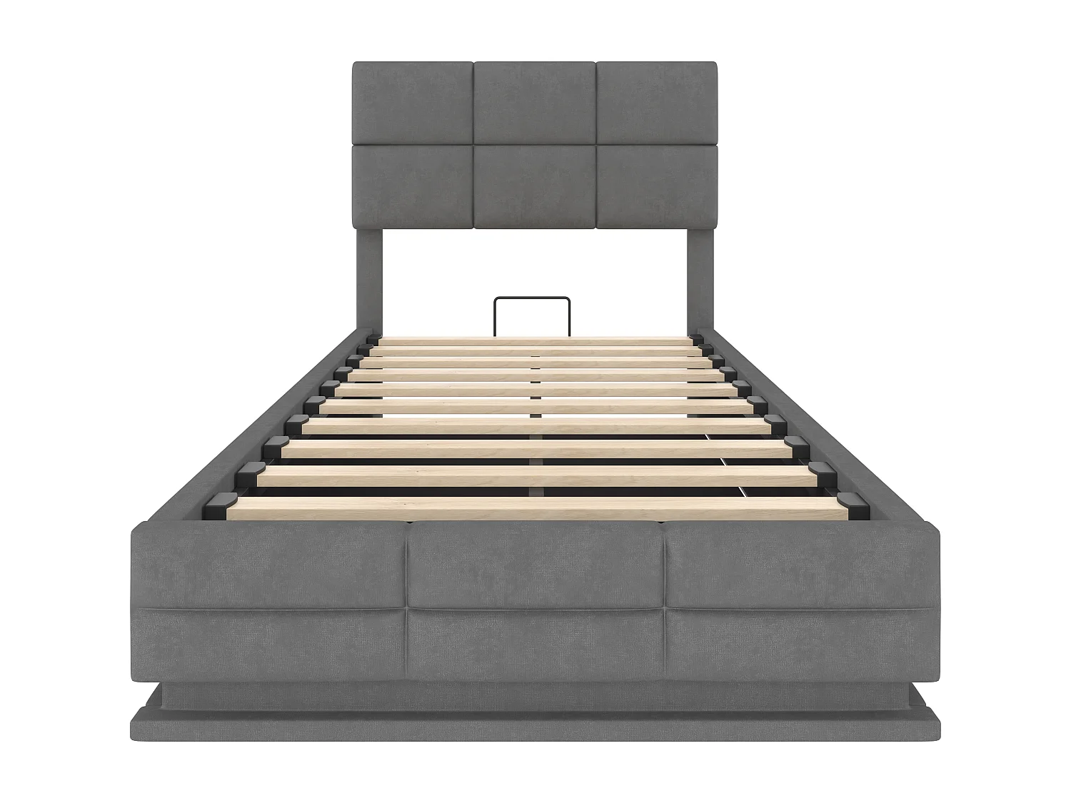 Lit coffre enfant 90x200cm gris en velours, tête de lit réglable en hauteur, avec LED et USB, sans matelas