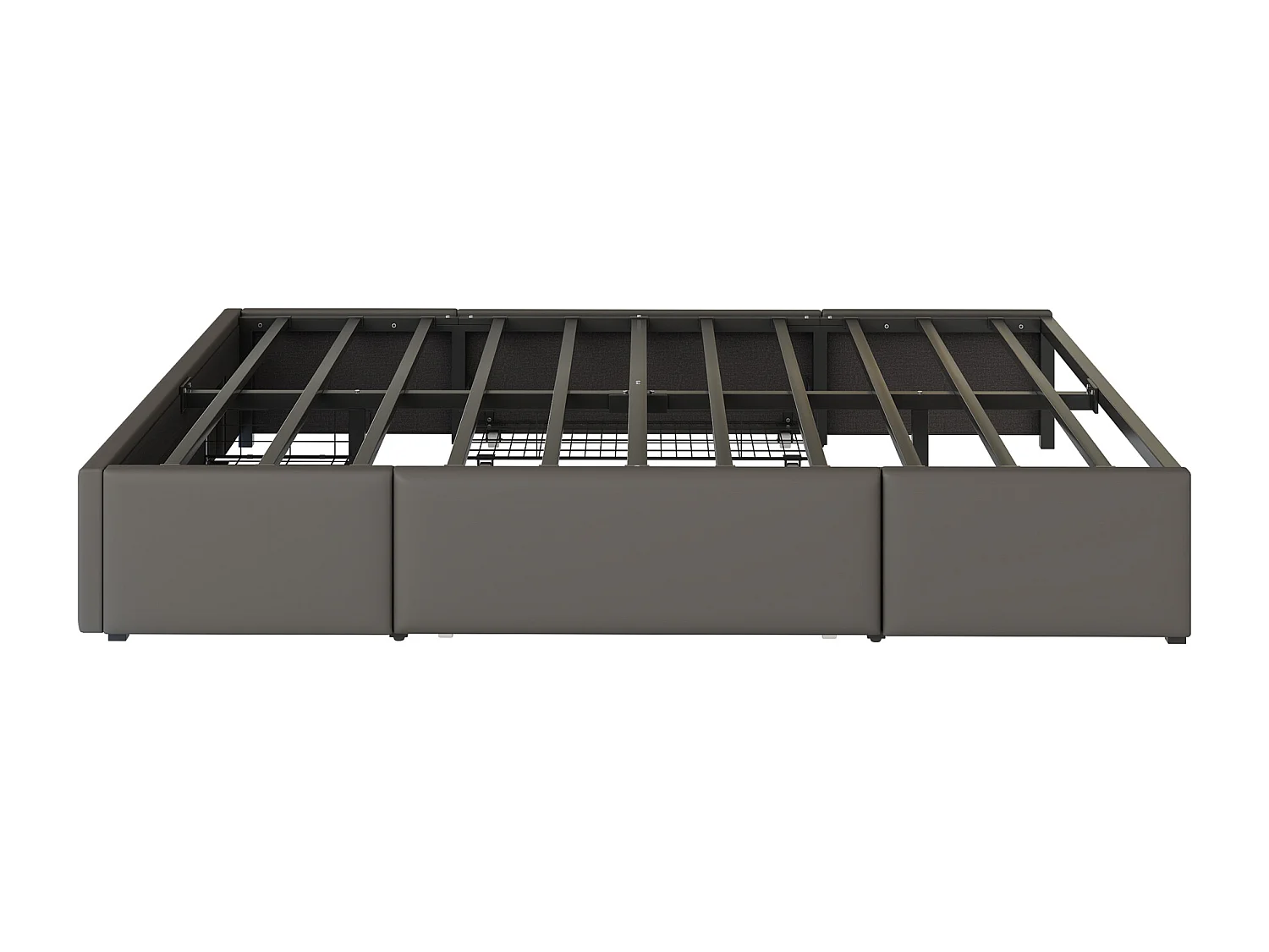 Lit enfant 160x200cm gris en PU avec 3 tiroirs et LED, sans tête de lit, sommier inclus, sans matelas