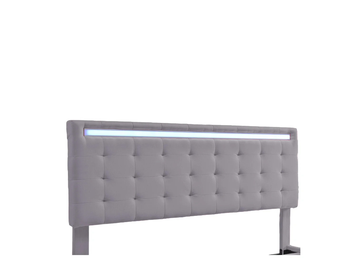 Lit adulte/enfant 140x200cm gris en lin, designe flottant avec LED et USB, Sommier à lattes, sans matelas