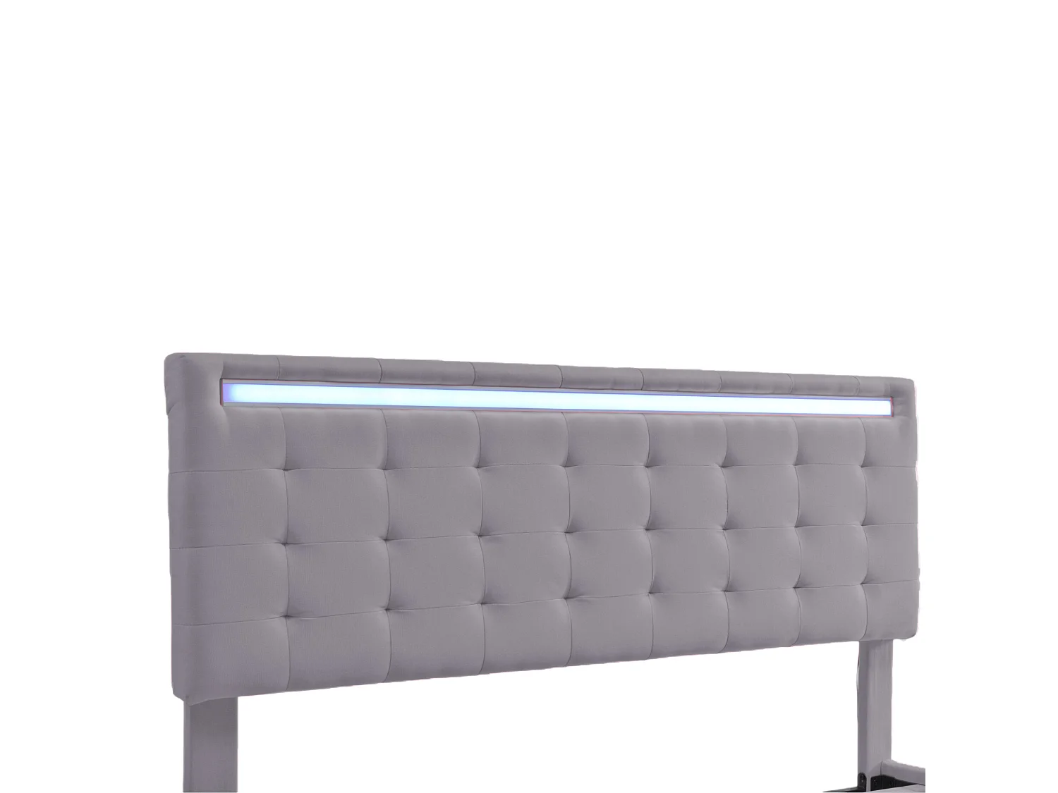Lit adulte/enfant 140x200cm gris en lin, designe flottant avec LED et USB, Sommier à lattes, sans matelas