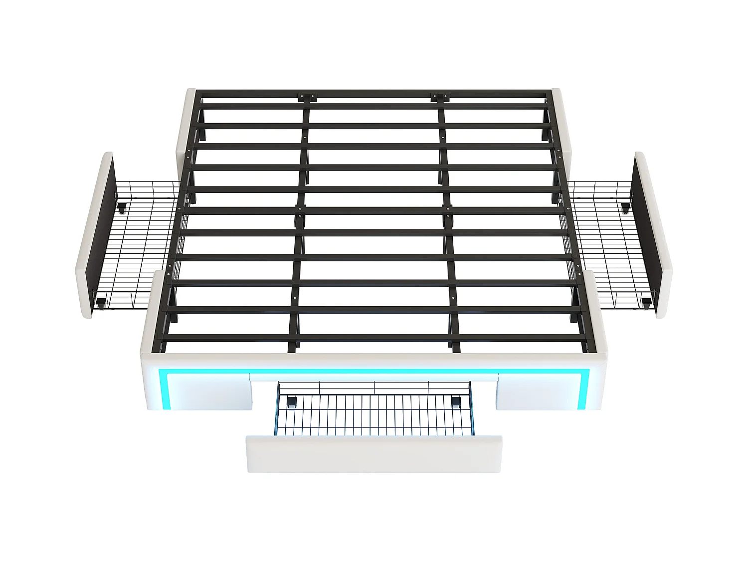 Cama infantil 180x200 cm bege em PU com 3 gavetas e luz LED, sem cabeceira, estrado incluído, sem colchão