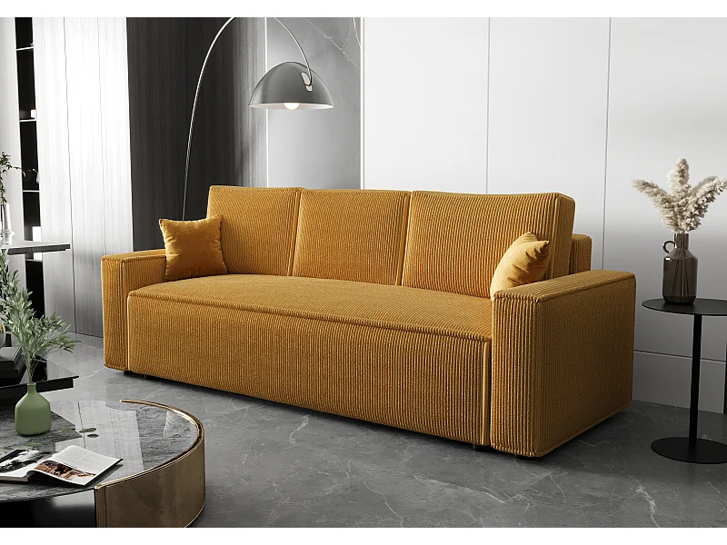 BEDANTE Sofa AMBRO Poso 01 mit Schlaffunktion, Senfton, Sofa mit Stauraum, Bettkasten Wohnzimmersofa, Couch, Sofa, Bettsofa, Poso, Bettkasten, Bettcouch
