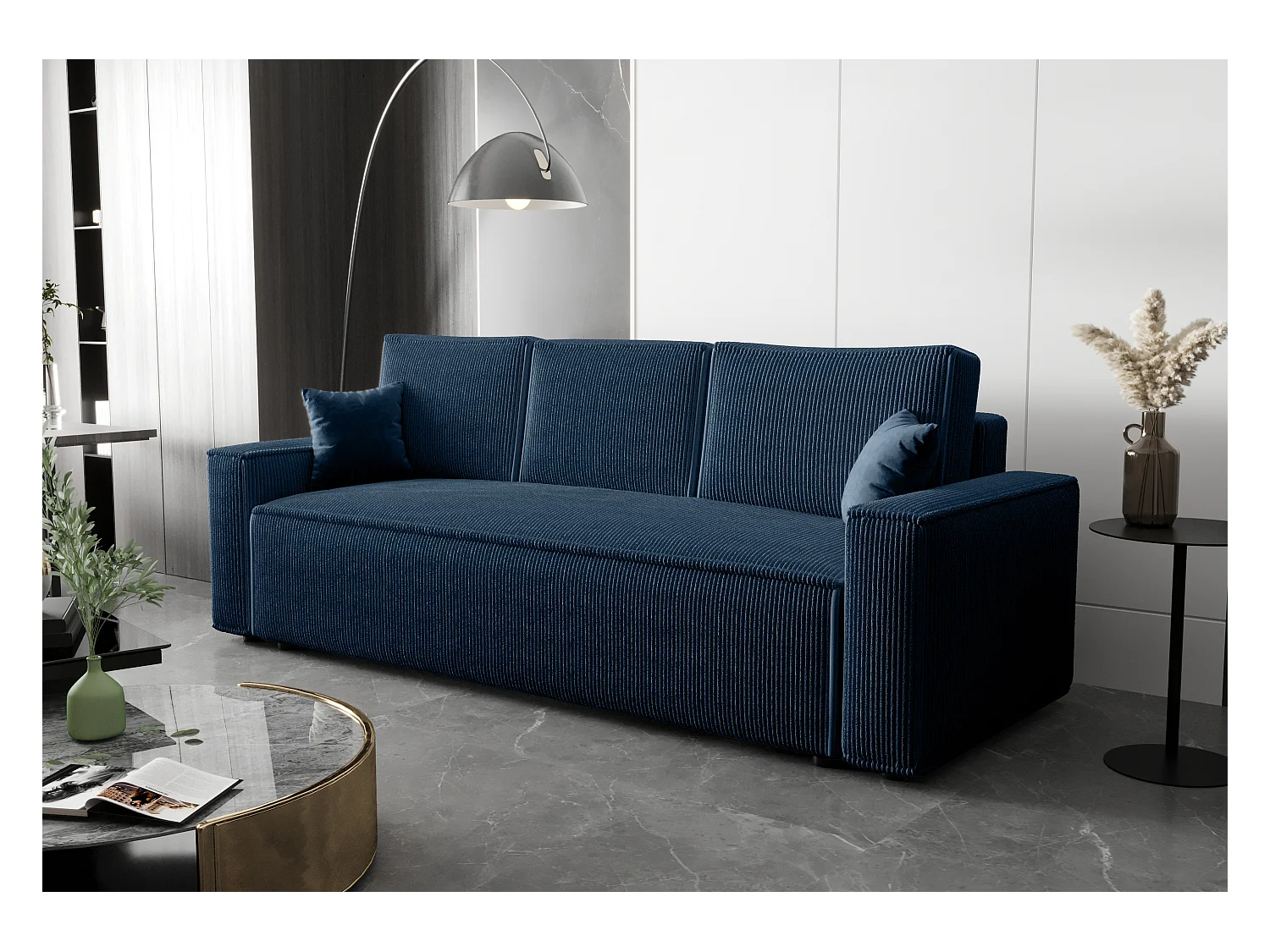 BEDANTE Bank AMBRO Poso 05 met slaapfunctie, donkerblauw bank met opbergruimte, bedlade, woonkamerbank, slaapbank, Poso-stof, bedbank, logeerbank