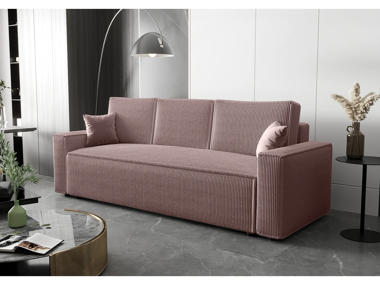 BEDANTE Sofa AMBRO Poso 27 mit Schlaffunktion, Puderrosa, Sofa mit Stauraum, Bettkasten Wohnzimmersofa, Couch, Sofa, Bettsofa, Poso, Bettkasten, Bettcouch