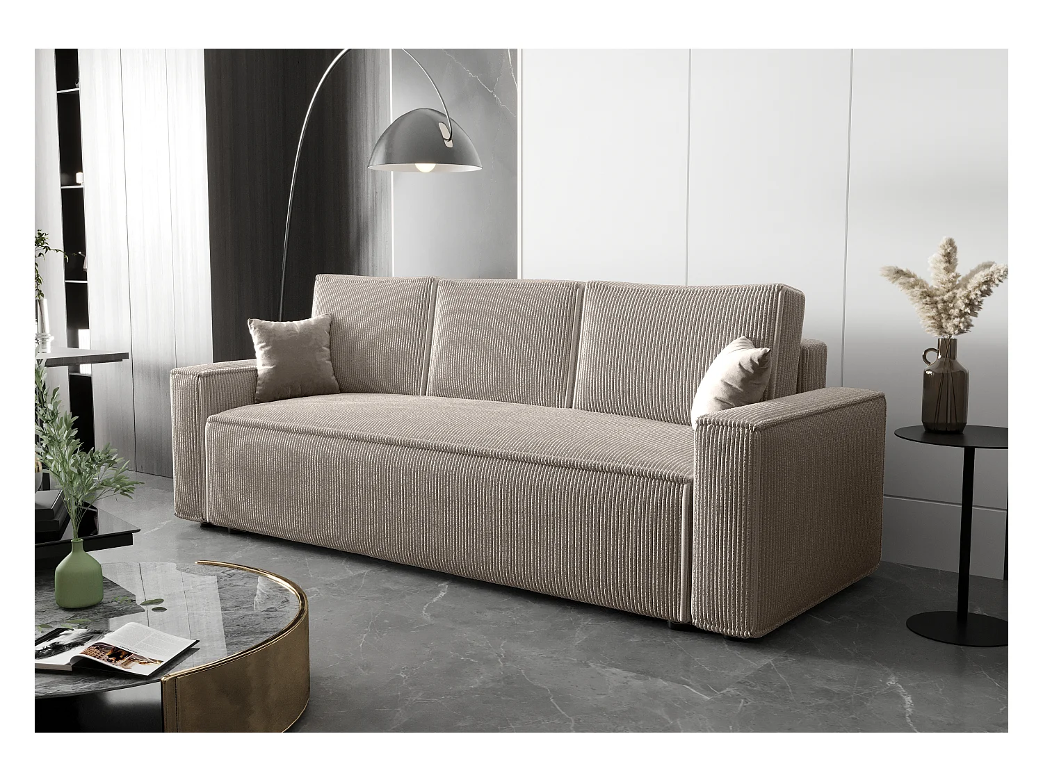 BEDANTE Bank AMBRO Poso 100 met slaapfunctie, beige bank met opbergruimte, bedlade, woonkamerbank, slaapbank, Poso-stof, bedbank, logeerbank