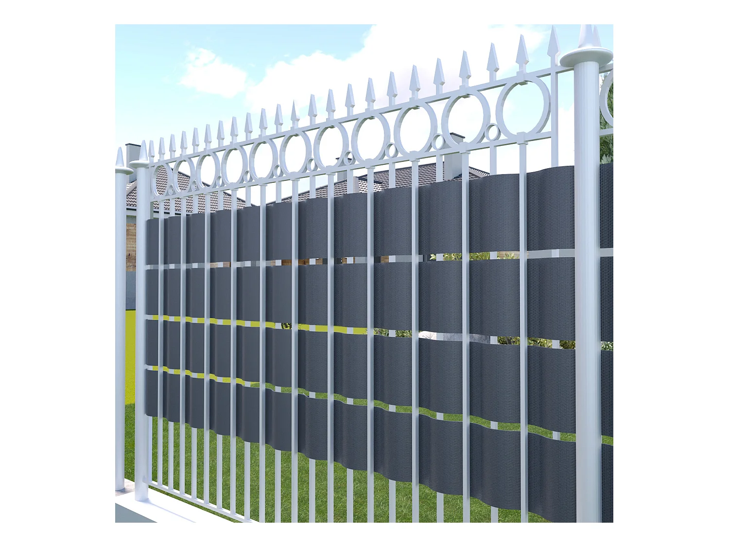 Schermo Privacy In PVC Per Recizioni A Doppia Sbarra Doppio Picchetto Rete Frangivista 450 g\/m\u00b2 35 m x 19 cm Con Clip Fissaggio Grigio Scuro