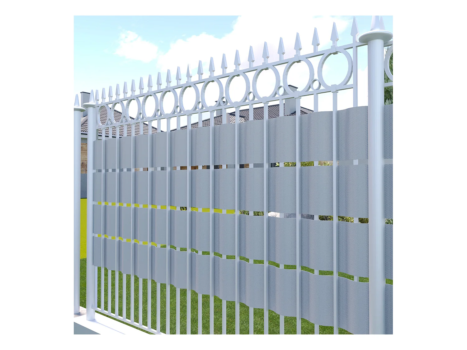 Schermo Privacy In PVC Per Recizioni A Doppia Sbarra Doppio Picchetto Rete Frangivista 450 g\/m\u00b2 35 m x 19 cm Con Clip Fissaggio Grigio Chiaro