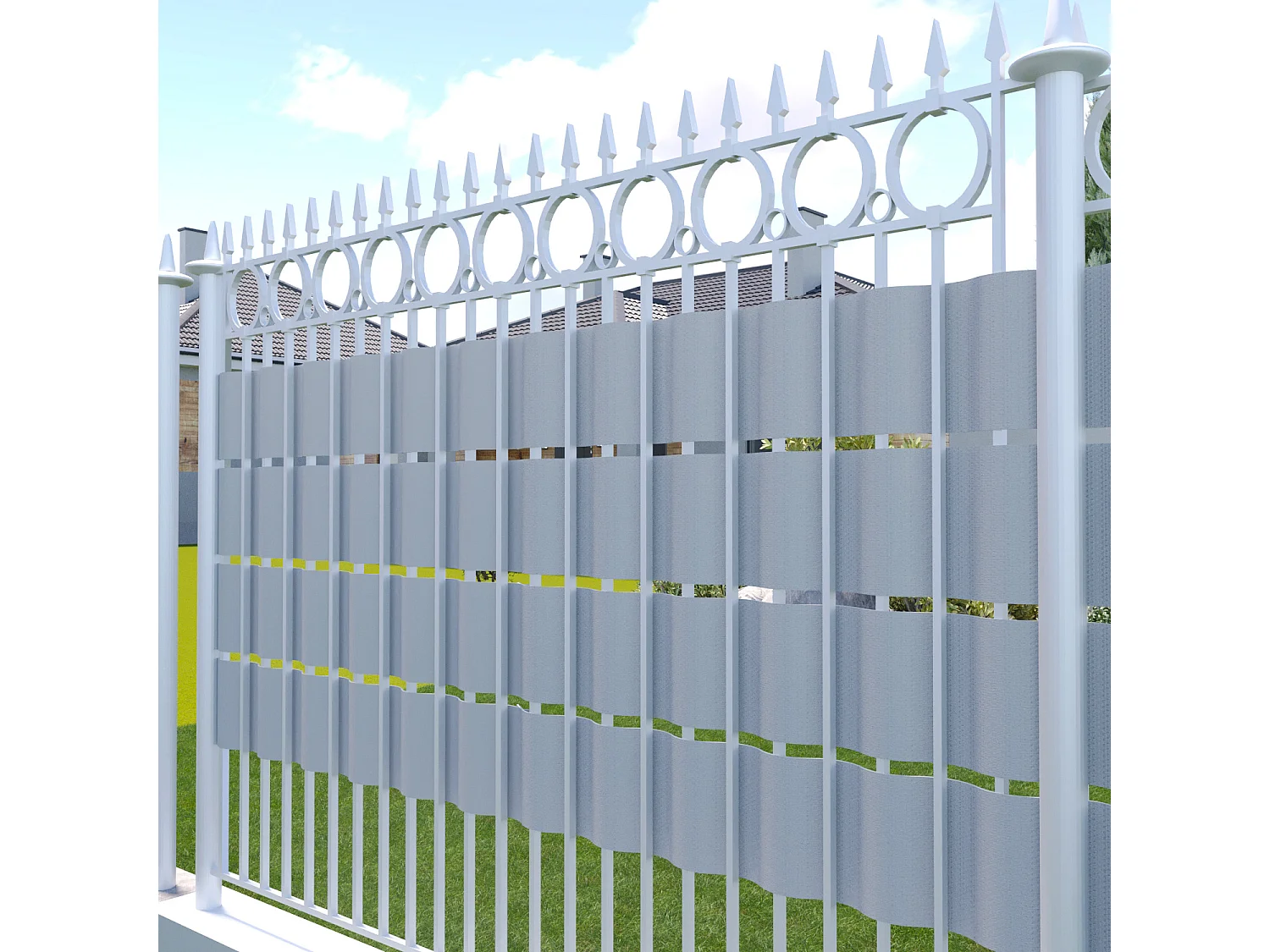 Schermo Privacy In PVC Per Recizioni A Doppia Sbarra Doppio Picchetto Rete Frangivista Per Terrazzo 450 g/m² 35 m x 19 cm Con Clip Di Fissaggio Grigio Chiaro