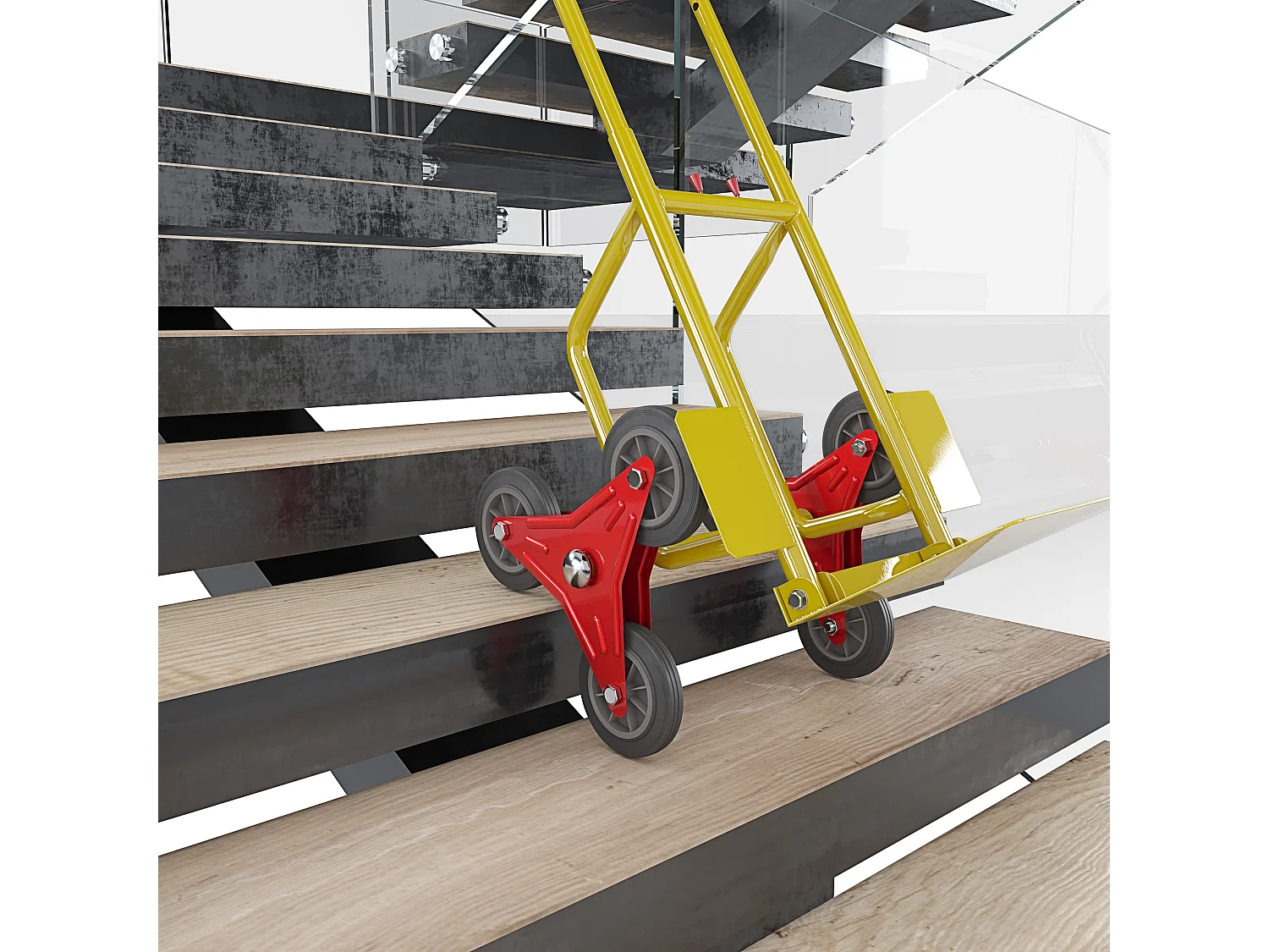 Carrello A Mano Montascale Portapacchi Portata Max 200 Kg Carrellino Pieghevole Acciaio Tubolare Ruote In Gomma Trasporto Pacchi 112x61x44 Cm Giallo