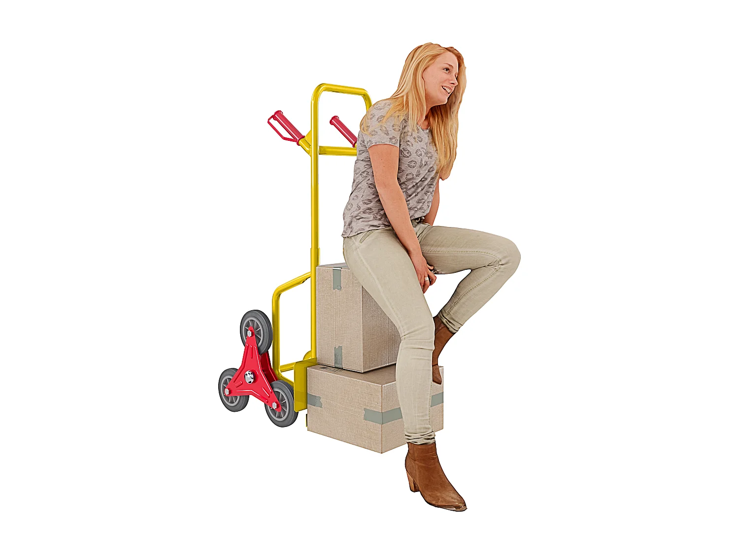 Carrello A Mano Montascale Portapacchi Portata Max 200 Kg Carrellino Pieghevole Acciaio Tubolare Ruote Gomma Dura Trasporto Pacchi Grandi 112 x 61 x 44 Cm Giallo