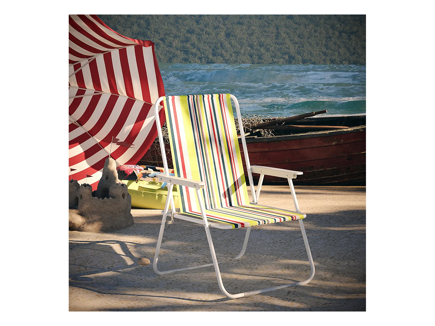 Sedia Pieghevole Da Spiaggia Campeggio Camping Leggera E Resistente In Metallo In Tessuto Oxford 600D Con Braccioli Seggiola Verde Blu Rosso