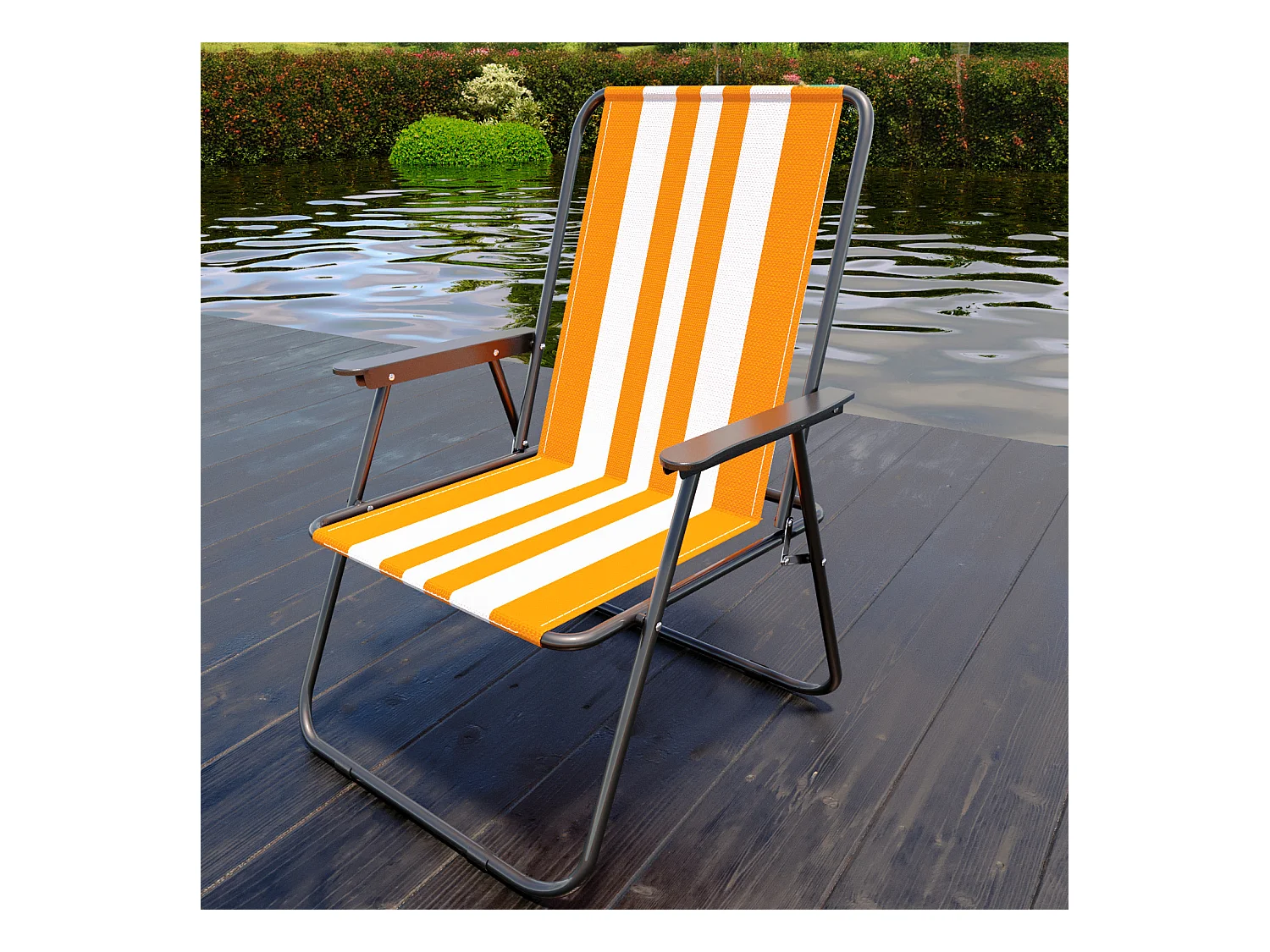 Sedia Pieghevole Da Spiaggia Campeggio Camping Leggera E Resistente In Metallo In Tessuto Oxford 600D Con Braccioli Seggiola Strisce Arancione